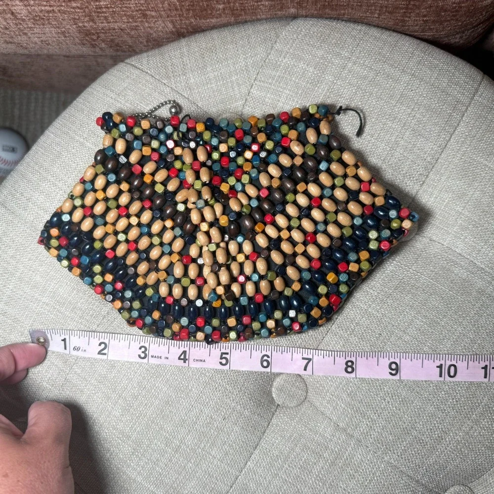 Vtg Czechoslovakia Wooden Beaded Clutch Purse Boho Handmade‎ 1960s Mid Century